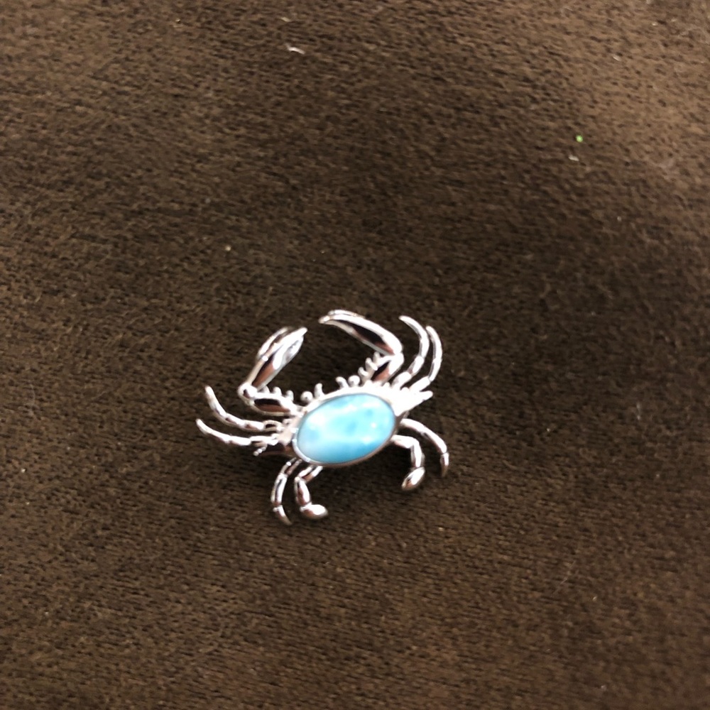 Silver and Larimar Crab Pendant